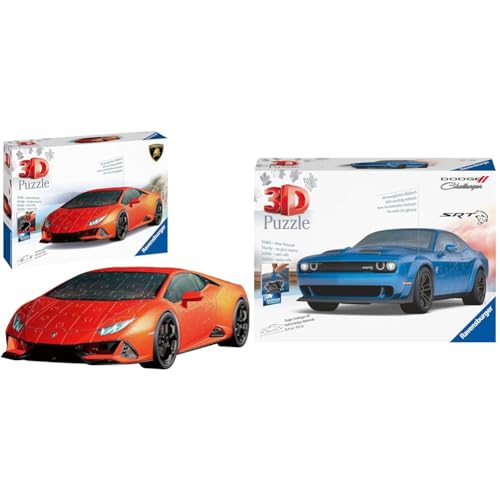 Ravensburger 3D Puzzle Lamborghini Huracán EVO 11238 - 108 Teile, ab 8 Jahren & 3D Puzzle 11283 - Dodge Challenger SRT Hellcat Redeye Widebody von Ravensburger