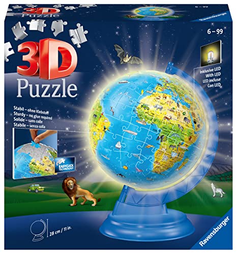 Ravensburger 4005556112890 Puzzle 3D 180 pièces Globe illuminé Teile-3D Leuchtglobus, Mehrfarbig von Ravensburger