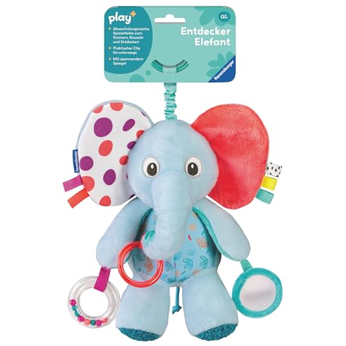 Ravensburger 4855 play+ Entdecker-Elefant, Kuscheltier mit vielen Spieleffekten, für zuhause und unterwegs, Baby-Spielzeug ab 0 Monaten, Pink von Ravensburger