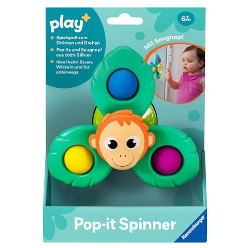 Ravensburger 4867 Play+ Pop-it Spinner: AFFE, Saugnapf-Spielzeug, Silikon-Spielzeug, Baby-Spielzeug ab 6 Monate von Ravensburger