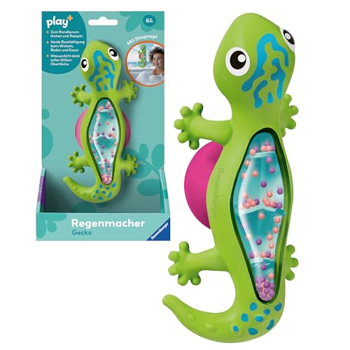 Ravensburger 4870 Play+ Regenmacher: Gecko, Musikinstrument, Mini-Rassel, Saugnapf-Spielzeug, Badespielzeug, Baby-Spielzeug ab 0 Monate von Ravensburger