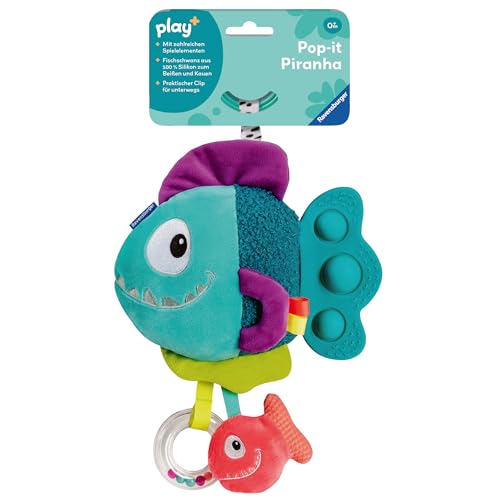 Ravensburger 4876 Play+ Pop-it Piranha (blau), Kuscheltier mit vielen Spieleffekten, Baby-Spielzeug ab 0 Monaten von Ravensburger