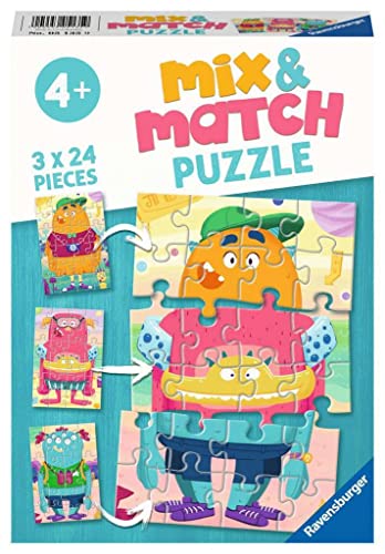 Ravensburger Kinderpuzzle - 05135 Mix&Match Lustige Monster - Puzzle für Kinder ab 4 Jahren, mit 3x24 Teilen von Ravensburger