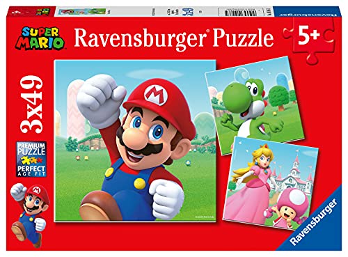 Ravensburger Kinderpuzzle - 05186 Super Mario - Puzzle für Kinder ab 5 Jahren, mit 3x49 Teilen von Ravensburger