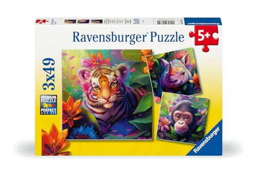 Ravensburger Kinderpuzzle – 3 Puzzles 49 Teile – Dschungelbabys – Mädchen oder Jungen ab 5 Jahren – hochwertiges Puzzle – 3 Poster inklusive – Wildtiere – 05735 von Ravensburger