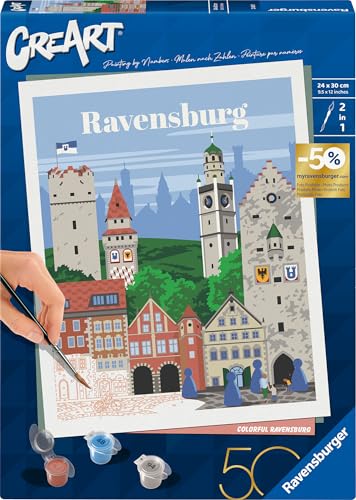 Ravensburger CreArt 23685 - Colorful Malen nach Zahlen Erwachsene und Kinder ab 12 Jahren - Jubiläum 50 Jahre Blaues Dreieck von Ravensburger