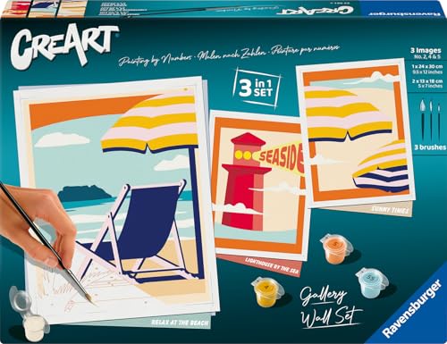 Ravensburger CreArt 23901 - Gallery Wall Set - at The Beach - Malen nach Zahlen Erwachsene und Kinder - ab 12 Jahren, DIY Bilderwand von Ravensburger