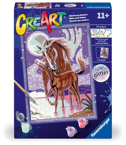 Ravensburger CreArt D-Serie Classic: Stute und Fohlen Glitter, Malen nach Zahlen, enthält ein vorgedrucktes Brett, einen Pinsel, Farben und Zubehör, kreatives Set für Jungen und Mädchen ab 9 Jahren von Ravensburger