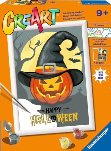 Ravensburger - CreArt D Serie: Happy Halloween, Malen nach Zahlen, enthält ein vorgedrucktes Brett, einen Pinsel, Farben und Zubehör, kreatives Spiel für Jungen und Mädchen 7+ Jahre von Ravensburger