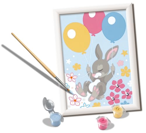 Ravensburger - CreArt D-Serie: Hase mit Luftballons, Malen nach Zahlen, enthält eine vorgedruckte Tafel, Pinsel, Farben und Zubehör, kreatives Spiel für Kinder ab 7 Jahren von Ravensburger