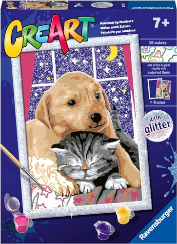 Ravensburger - CreArt D-Serie: Pelzige Freunde, Malset nach Zahlen, enthält ein vorgedrucktes Brett, einen Pinsel, Farben und Zubehör, kreatives Spiel für Jungen und Mädchen, 7+ Jahre von Ravensburger