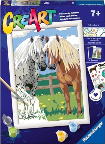 Ravensburger - CreArt D Serie: Pferdepaar, Malset nach Zahlen, enthält ein vorgedrucktes Brett, einen Pinsel, Farben und Zubehör, kreatives Spiel für Jungen und Mädchen 7+ Jahre von Ravensburger