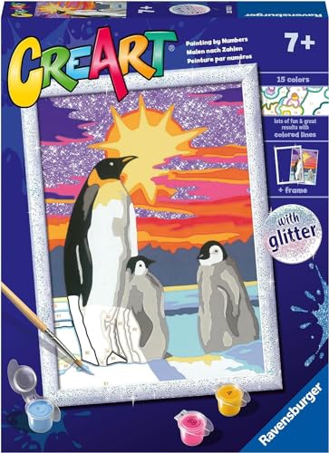 Ravensburger - CreArt D-Serie: Pinguine, Malset nach Zahlen, enthält ein vorgedrucktes Brett, einen Pinsel, Farben und Zubehör, kreatives Spiel für Jungen und Mädchen, 7+ Jahre von Ravensburger