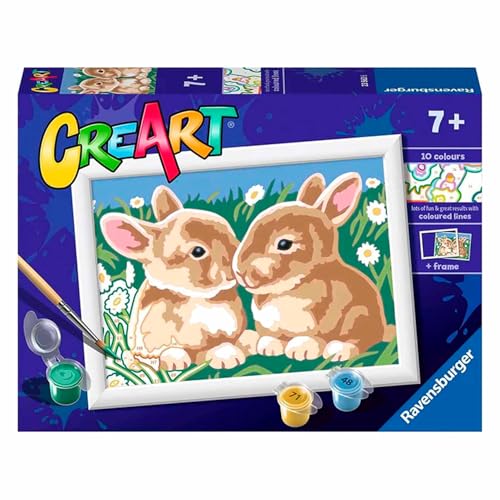 Ravensburger - CreArt E Serie: Hasen unter den Gänseblümchen, Malen nach Zahlen, enthält eine vorgedruckte Tafel, Pinsel, Farben und Zubehör, kreatives Spiel für Kinder ab 9 Jahren von Ravensburger