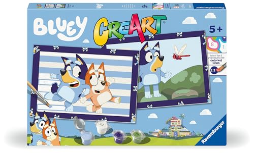Ravensburger CreArt Junior-Serie BLUEY, Malen nach Zahlen, enthält Zwei vorgedruckte Bretter, einen Pinsel, Farben, kreatives Set für Jungen und Mädchen ab 5 Jahren Ravensburger CreArt Junior-Serie BLUEY, Malen nach Zahlen, enthält Zwei vorgedruckte Bretter, einen Pinsel, Farben, kreatives Set für Jungen und Mädchen ab 5 Jahren von Ravensburger