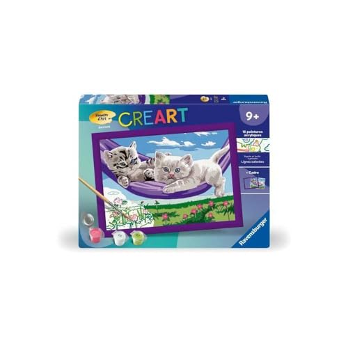 Ravensburger CreArt Kids 18 x 24 cm – Kunstnummer – Kätzchen in der Hängematte – Malset nach Zahlen – ab 9 Jahren – 25828 von Ravensburger