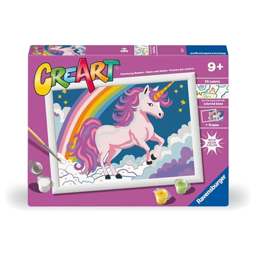 Ravensburger CreArt Serie D: Einhorn Rosa Neon, Malen nach Zahlen, Malset für Kinder, inklusive Rahmen, Lernspiel, Geschenkidee für Jungen und Mädchen 9+ Jahre, 18 x 24 cm von Ravensburger