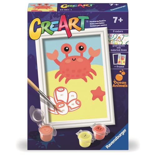 Ravensburger - CreArt Serie F: Krabbe, Malen nach Zahlen, Malset für Kinder, inklusive Rahmen, pädagogisches und kreatives Spiel, Geschenkidee für Kinder ab 7 Jahren, 12 x 8,50 cm von Ravensburger