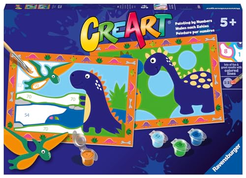 Ravensburger - CreArt Serie Junior, Dinosaurier, Malen nach Zahlen, enthält 2 vorgedruckte Bretter, Pinsel, Farben, kreatives Spiel für Jungen und Mädchen ab 5 Jahren von Ravensburger