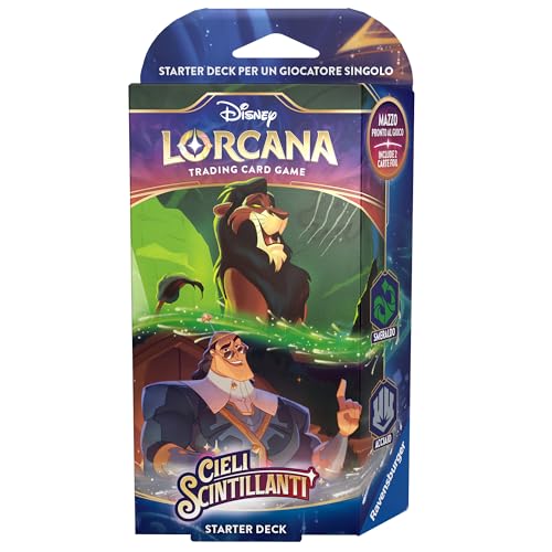 Ravensburger - Disney Lorcana TCG: Funkelnder Himmel, Starter Deck Smaragd & Stahl 60 Karten, Sammelkarten, Spiel für Erwachsene und Kinder, Geschenkidee 8+ Jahre, italienische Ausgabe von Ravensburger