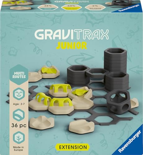 Ravensburger GraviTrax Junior Extension Multi Routes - Erweiterbare Kugelbahn für Kinder, Murmelbahn überwiegend aus nachwachsenden Rohstoffen mit Themenwelten, Konstruktionsspielzeug ab 3 Jahren von Ravensburger