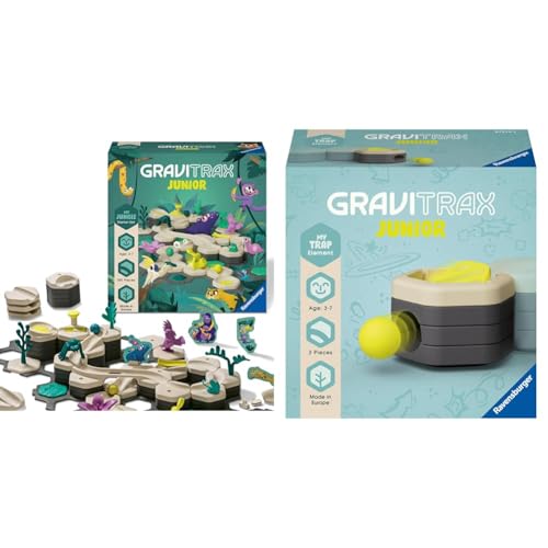 Ravensburger GraviTrax Junior Starter-Set L Jungle & GraviTrax Junior Element Trap - Erweiterbare Kugelbahn für Kinder von Ravensburger