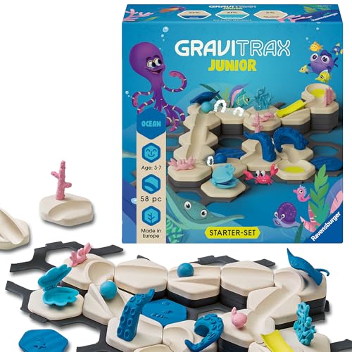 Ravensburger GraviTrax Junior Starter-Set S Ocean - Erweiterbare Kugelbahn für Kinder, Murmelbahn aus umweltfreundlichen Materialen mit Themenwelten, Konstruktionsspielzeug ab 3 Jahren von Ravensburger