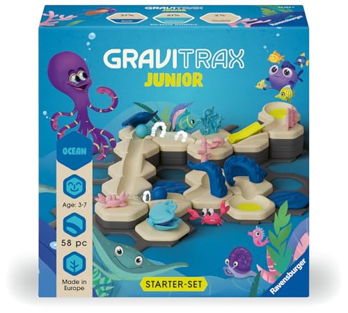 Ravensburger GraviTrax Junior Starter-Set S Ocean - Erweiterbare Kugelbahn für Kinder, Murmelbahn aus umweltfreundlichen Materialen mit Themenwelten, Konstruktionsspielzeug ab 3 Jahren - 24584 von Ravensburger