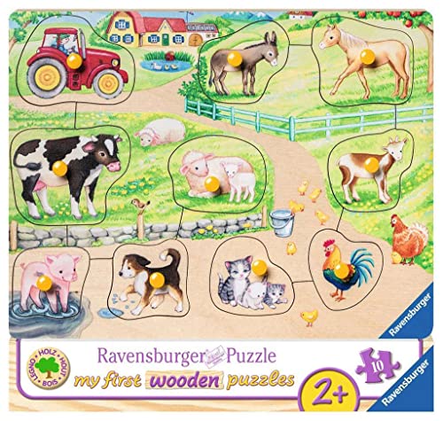 Ravensburger Kinderpuzzle - 03689 Morgens auf dem Bauernhof - My First Wooden Puzzle mit 10 Teilen - Puzzle für Kinder ab 2 Jahren - Holzpuzzle von Ravensburger