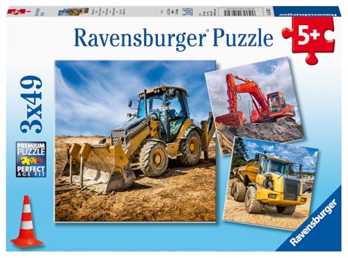 Ravensburger Kinderpuzzle - 05032 Baufahrzeuge im Einsatz - Puzzle für Kinder ab 5 Jahren, mit 3x49 Teilen von Ravensburger