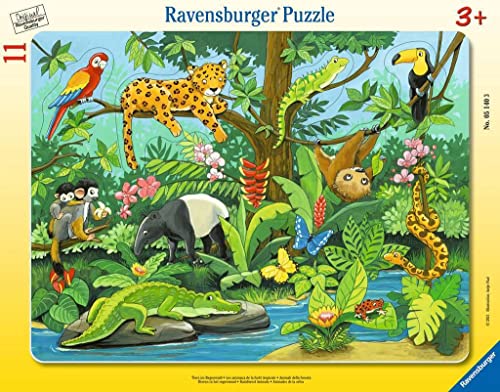 Ravensburger Kinderpuzzle - 05140 Tiere im Regenwald - Rahmenpuzzle für Kinder ab 3 Jahren, mit 11 Teilen, Yellow von Ravensburger