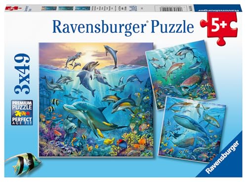 Ravensburger Kinderpuzzle - 05149 Tierwelt des Ozeans - Puzzle für Kinder ab 5 Jahren, mit 3x49 Teilen von Ravensburger