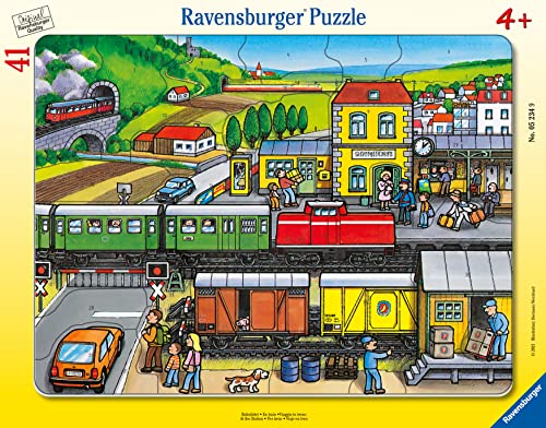 Ravensburger Kinderpuzzle - 05234 Bahnfahrt - 30-48 Teile Rahmenpuzzle für Kinder ab 4 Jahren, Blau und Grün von Ravensburger