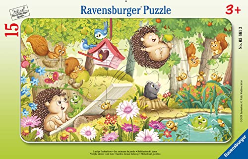 Ravensburger Kinderpuzzle - 05661 Lustige Gartentiere - 15 Teile Rahmenpuzzle für Kinder ab 3 Jahren von Ravensburger