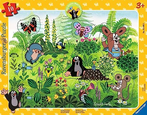 Ravensburger Kinderpuzzle 05696 - Spielspaß im Garten - 10 Teile Der kleine Maulwurf Rahmenpuzzle für Kinder ab 3 Jahren, Yellow von Ravensburger