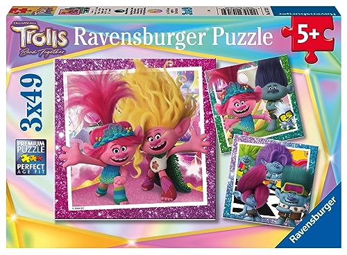 Ravensburger Kinderpuzzle 05713 - Popmusik lebt! - 3x49 Teile Trolls Puzzle für Kinder ab 5 Jahren von Ravensburger