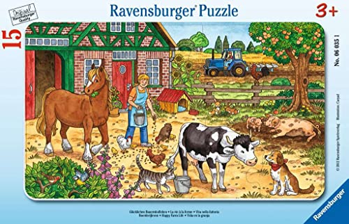 Ravensburger Kinderpuzzle - 06035 Glückliches Bauernhofleben - Rahmenpuzzle für Kinder ab 3 Jahren, mit 15 Teilen von Ravensburger