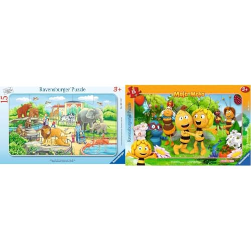 Ravensburger Kinderpuzzle - 06116 Ausflug in den Zoo - Rahmenpuzzle für Kinder ab 3 Jahren, mit 15 Teilen & Kinderpuzzle - 06121 Biene Majas Welt - Rahmenpuzzle für Kinder ab 3 Jahren, mit 15 Teilen von Ravensburger