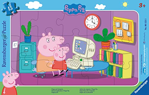 Ravensburger Kinderpuzzle - 06123 Peppa am Computer - Rahmenpuzzle für Kinder ab 3 Jahren, mit 15 Teilen von Ravensburger