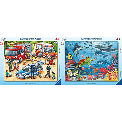Ravensburger Kinderpuzzle - 06144 Spannende Berufe - Rahmenpuzzle für Kinder ab 4 Jahren, mit 30 Teilen & 05566 - Unten im Meer-30-48 Teile Rahmenpuzzle für Kinder ab 4 Jahren von Ravensburger