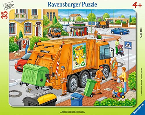 Ravensburger Kinderpuzzle - 06346 Müllabfuhr - Rahmenpuzzle für Kinder ab 4 Jahren, mit 35 Teilen, Yellow von Ravensburger