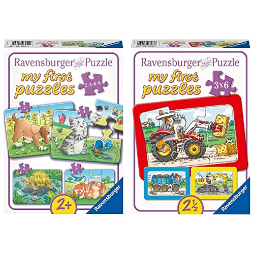 Ravensburger Kinderpuzzle - 06951 Niedliche Haustiere - My First Puzzle mit 2,4,6,8 Teilen - Puzzle für Kinder ab 2 Jahren & 06573 Bagger, Traktor und Kipplader - My First Puzzle mit 3x6 Teilen von Ravensburger