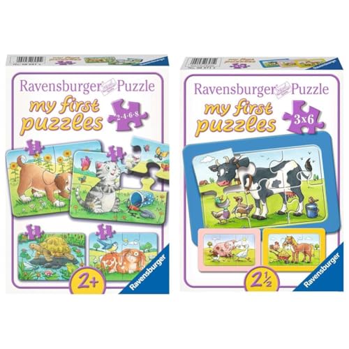 Ravensburger Kinderpuzzle - 06951 Niedliche Haustiere - My First Puzzle mit 2 & Kinderpuzzle - 06571 Gute Tierfreunde - My First Puzzle mit 3x6 Teilen - Puzzle für Kinder ab 2,5 Jahren von Ravensburger