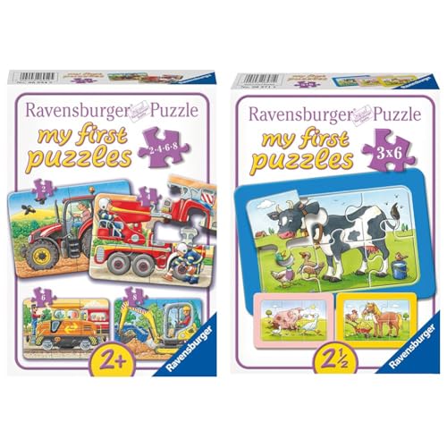 Ravensburger Kinderpuzzle - 06954 Bei der Arbeit & Kinderpuzzle - 06571 Gute Tierfreunde - My First Puzzle mit 3x6 Teilen - Puzzle für Kinder ab 2,5 Jahren von Ravensburger