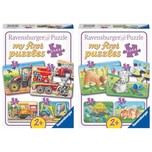 Ravensburger Kinderpuzzle - 06954 Bei der Arbeit & Kinderpuzzle - 06951 Niedliche Haustiere - My First Puzzle mit 2,4,6,8 Teilen - Puzzle für Kinder ab 2 Jahren von Ravensburger