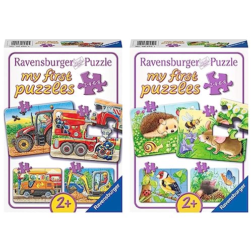 Ravensburger Kinderpuzzle - 06954 Bei der Arbeit & Kinderpuzzle - 06952 Süße Gartenbewohner - My First Puzzle mit 2,4,6,8 Teilen - Puzzle für Kinder ab 2 Jahren von Ravensburger