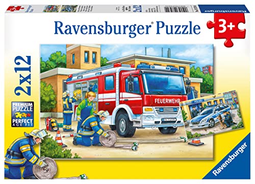 Ravensburger Kinderpuzzle - 07574 Polizei und Feuerwehr - Puzzle für Kinder ab 3 Jahren, mit 2x12 Teilen von Ravensburger