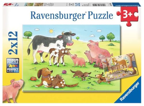 Ravensburger Kinderpuzzle - 07590 Glückliche Tierfamilien - Puzzle für Kinder ab 3 Jahren, mit 2x12 Teilen, Yellow von Ravensburger