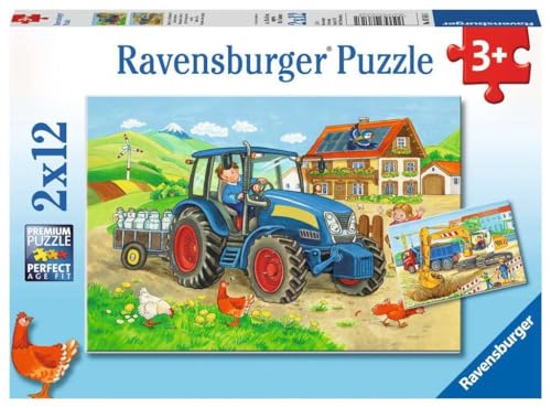 Ravensburger Kinderpuzzle - 07616 Baustelle Und Bauernhof - Puzzle Für Kinder Ab 3 Jahren, Mit 2x12 Teilen von Ravensburger