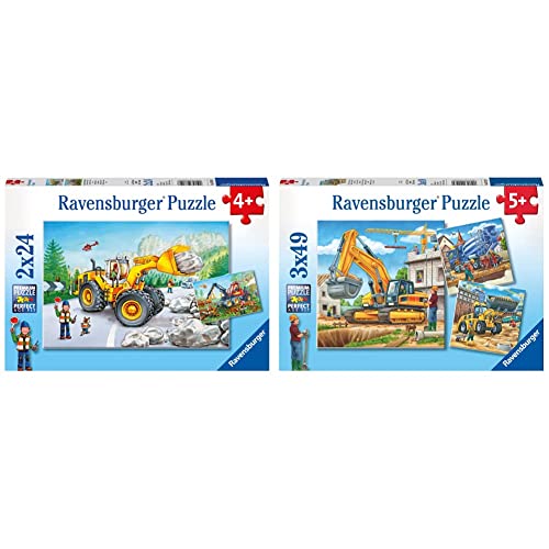 Ravensburger Kinderpuzzle - 07802 Bagger und Waldtraktor - Puzzle für Kinder ab 4 Jahren, mit 2x24 Teilen & Kinderpuzzle - 09226 Große Baufahrzeuge - Puzzle für Kinder ab 5 Jahren, mit 3x49 Teilen von Ravensburger